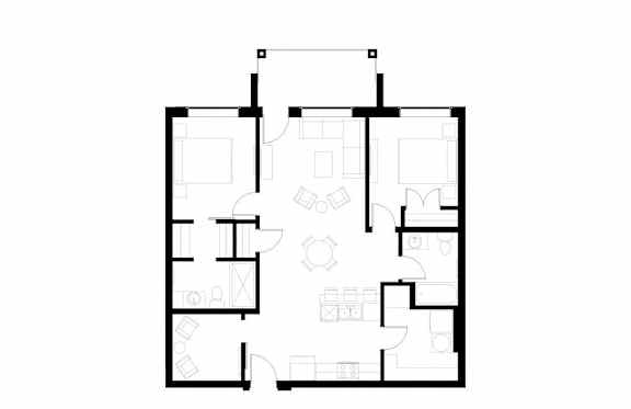 A black and white floor plan of a house with multiple rooms.