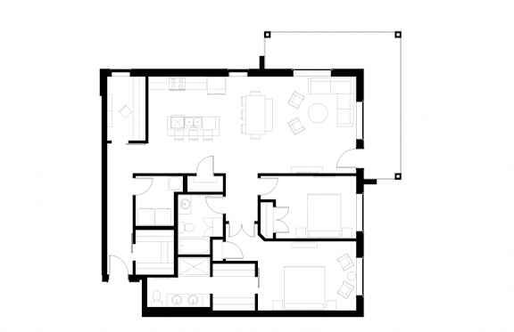 A black and white image of a floor plan of a house.