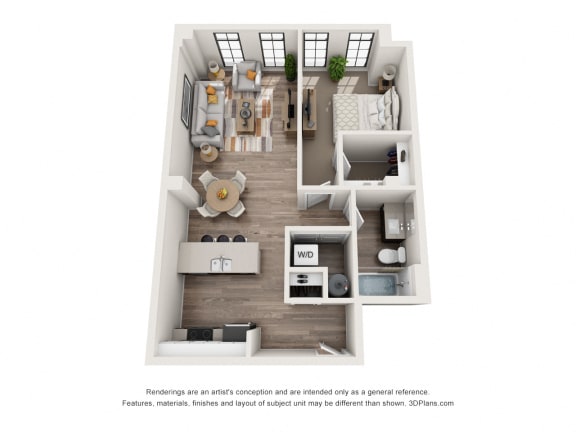 1 bed 1 bath floor plan I at 1400 Russell Apartments, Missouri