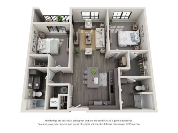 2 bed 2 bath floor plan Aat 5300 Centre, Missouri