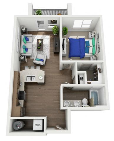1 bed 1 bath floor plan N at The Villages of Twin Oaks, Twin Oaks, MO, 63021