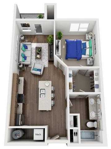 1 bed 1 bath floor plan J at The Villages of Twin Oaks, Twin Oaks, Missouri