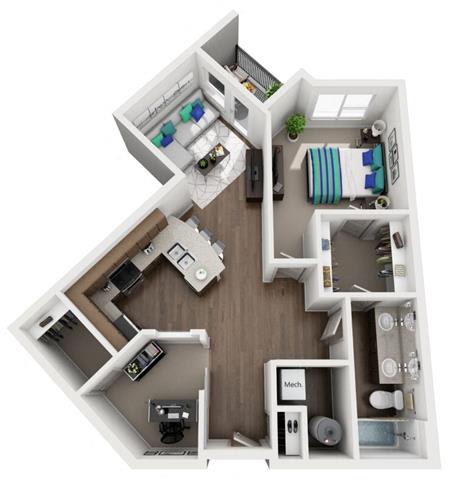 1 bed 1 bath floor plan Lat The Villages of Twin Oaks, Missouri