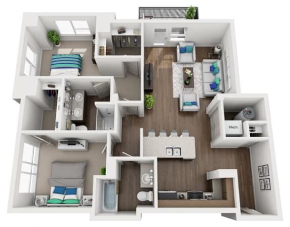 2 bed 2 bath floor plan H at The Villages of Twin Oaks, Missouri, 63021