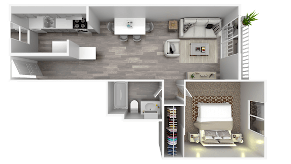 1 bedroom 1 bath floorplan at River Lofts Apartments, Tualatin