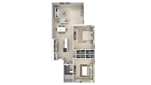 2 bedroom 1 bath floor plan at River Lofts Apartments, Oregon