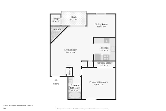 Floor plan for a 1 bedroom apartment