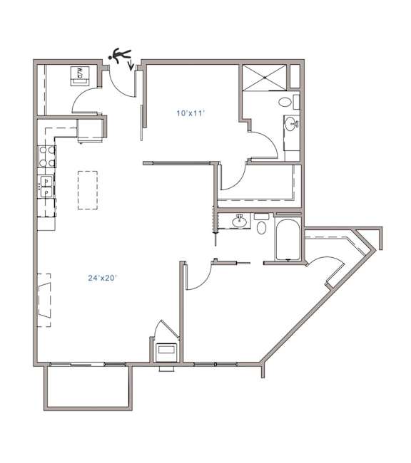 A floor plan of a room with dimensions 24x20 feet.