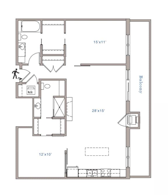 A floor plan of a house with a balcony on the side.