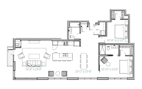 A floor plan of a house with various rooms and their dimensions.