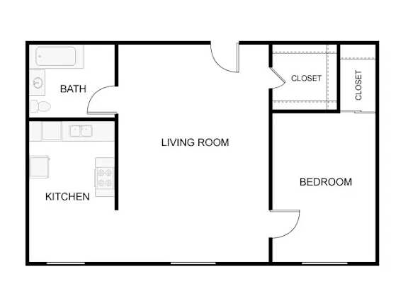 Floorplan of a 1 bed 1 bath apartment at The Lafayette, Oregon , 97205