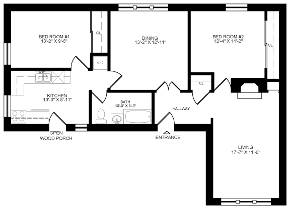 a floor plan of a house with a bedroom and a living room
