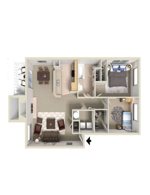Floor Plan  3D bedroom 2x1 at Murrayhill Park, Beaverton