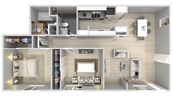 2 bedroom 2 bath floorplan at River Lofts Apartments, Oregon, 97062