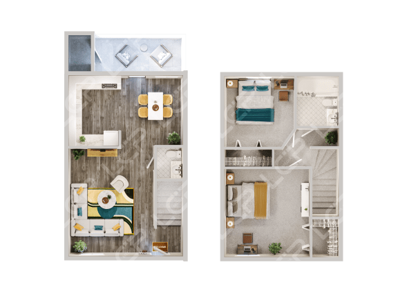 a split image of two floor plans of a house