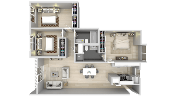3 bedroom 2 bath floorplan at River Lofts Apartments, Tualatin, OR, 97062
