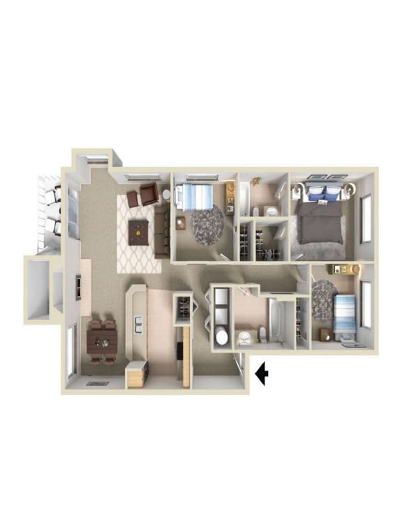 3d floor plan 3X2 at Murrayhill Park, Beaverton, 97008