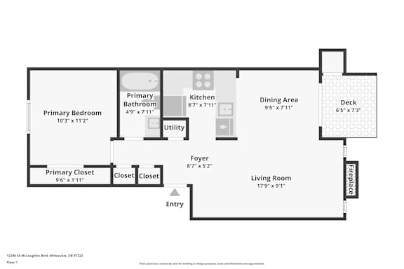 Floor plan of a one bedroom apartment