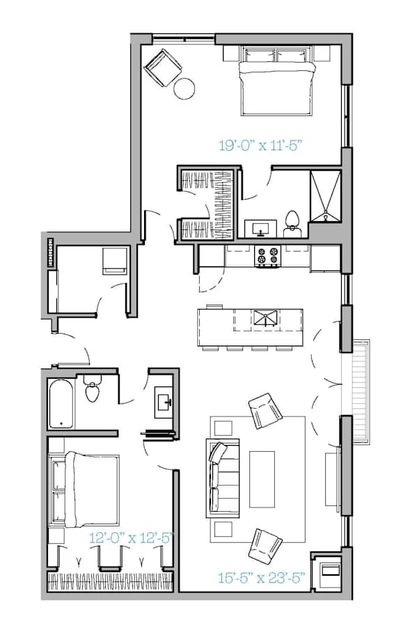 A floor plan of a house with dimensions and room layout.