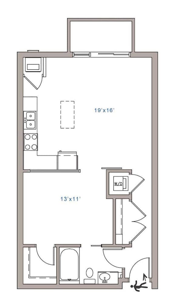 A floor plan of a kitchen with a layout of 13x11 feet.