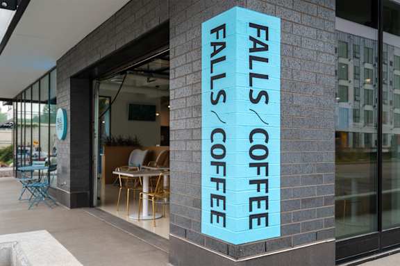 Entrance to Falls Coffee at The Shale, Minneapolis