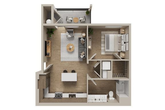 Floor Plan  A 3D floor plan of a house layout.