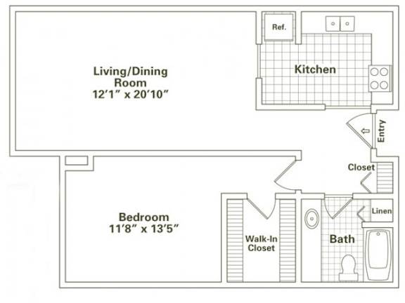 1 Bed 1 Bath Floorplan D at Oak Park City, Illinois, 60301