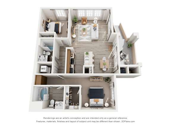 A 3D floor plan of a house with rooms labeled.