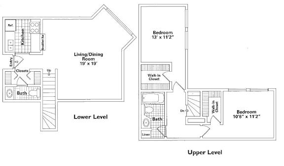 2 Bed 1.5 Bath Floorplan at Oak Park City, Oak Park Illinois