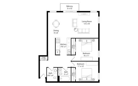 B1 Floorplan at The Venue on Knox Apartments, Minneapolis