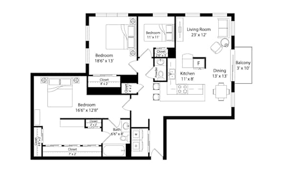 C1 Floorplan at The Venue on Knox Apartments, Minnesota, 55408
