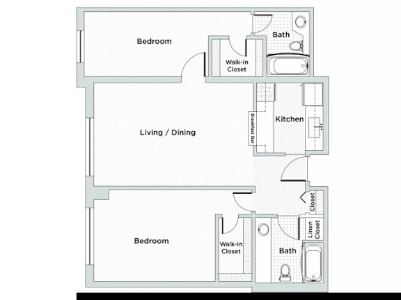 2 Bed 2 Bath Floorplan E at Oak Park City, Oak Park, 60301