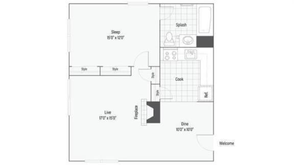 1 Bedroom 1 Bath Floor Plan at Pinney Brook, Ellington