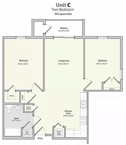 2BedC Floor Plan at Lofts at 335, Connecticut