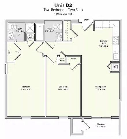 2BedD2 Floor Plan at Lofts at 335, Stratford, CT, 06615