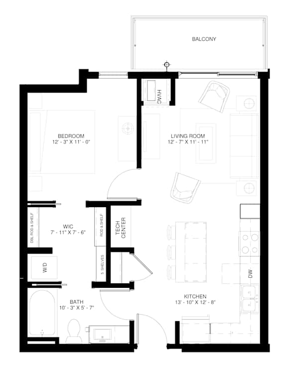 1 Bed 1 Bath Floorplan at Elements of Linden Hills, Minneapolis, Minnesota