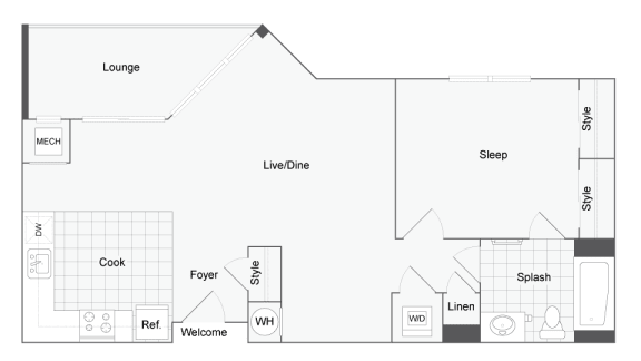 Studio 1 bath floor plan K at Arrive Wheaton, Wheaton, 20902
