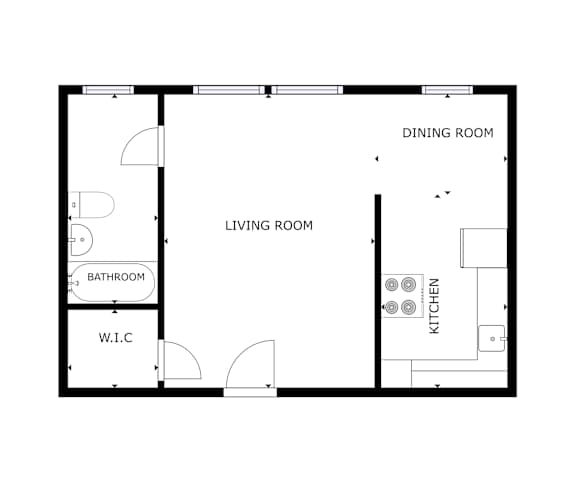 1 bed 1 bath floorplan with walk-in closet at Forestry Court Apartments, Oregon
