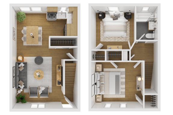 Two bedroom floor plan duplex at Fox Hill Commons, Connecticut, 06066