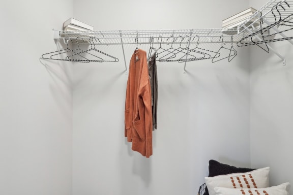 walk in closet with metal rack on the wall