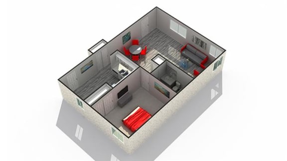 1 bed 1 bath floor plan B at The Clarendon Apartment Homes, Clarendon, 60514