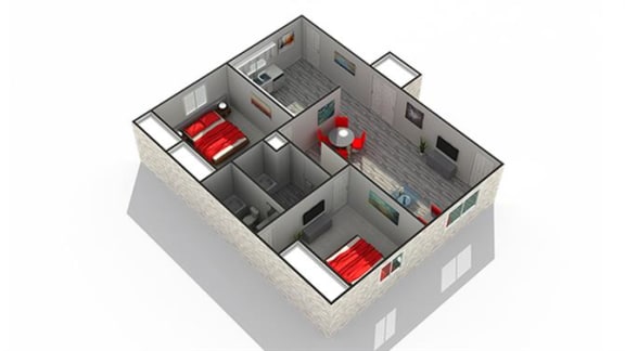 2 bed 2 bath floor plan A at The Clarendon Apartment Homes, Clarendon