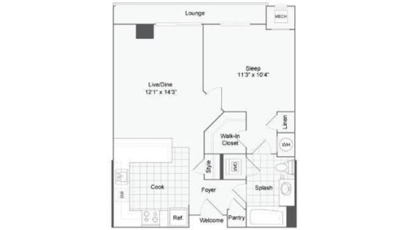 1 bedroom 1 bath floor plan H at Arrive Wheaton, Maryland, 20902
