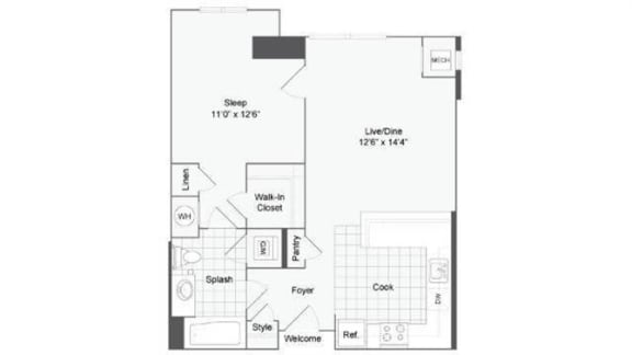 1 bedroom 1 bath floor plan K at Arrive Wheaton, Wheaton, 20902