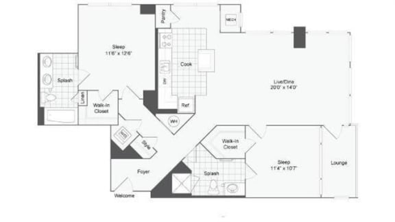 2 bedroom 2 bath floor plan I at Arrive Wheaton, Wheaton, 20902