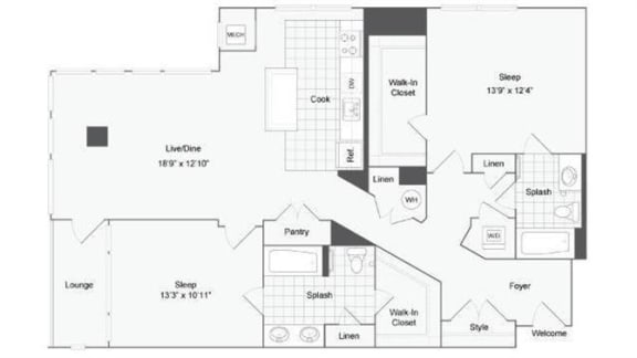 2 bedroom 2 bath floor plan K at Arrive Wheaton, Wheaton