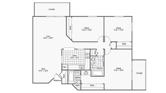 3 bed 2 bath floor plan at Twelve 501 Apartment Homes, Minnesota, 55337