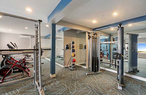 Fitness center with free weights and exercise equipment