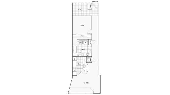 Floorplan for The Oakland - 1 bed and 1 bath