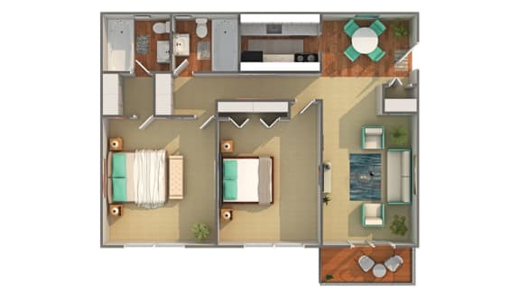 2 bedroom 2 bathroom floor plan B at Renew Madison, Madison, WI, 53711